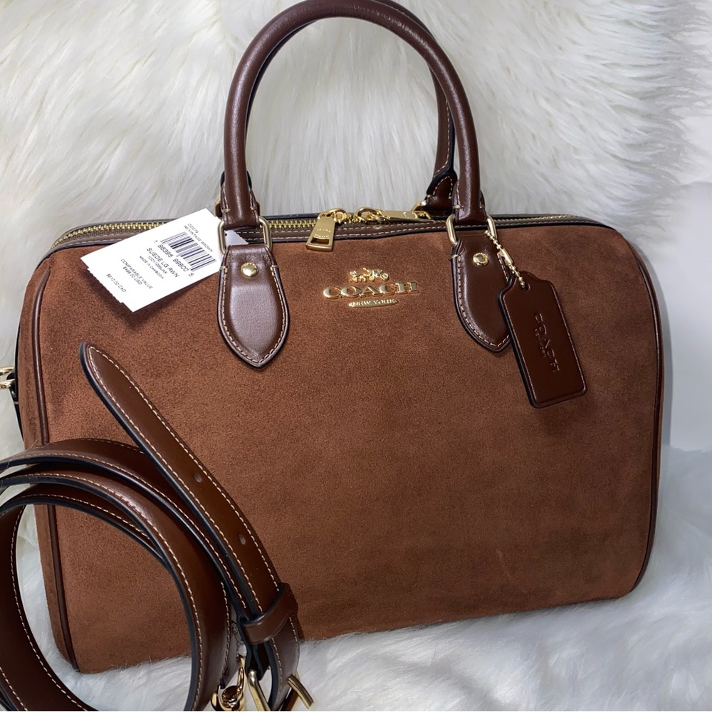 Coach Large rowan satchel Brown Suede New purse - Picture 3 of 16